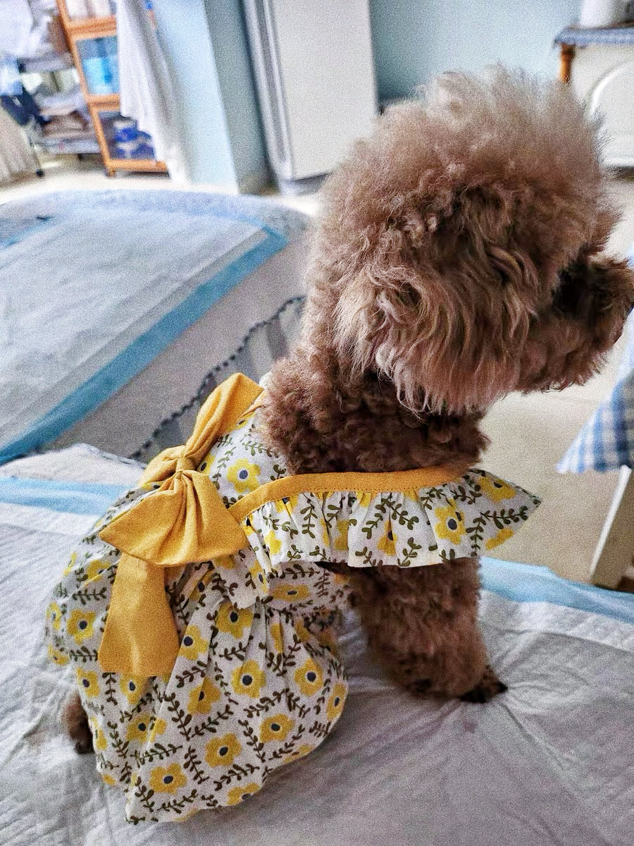 Pet princess dress with yellow bow print
