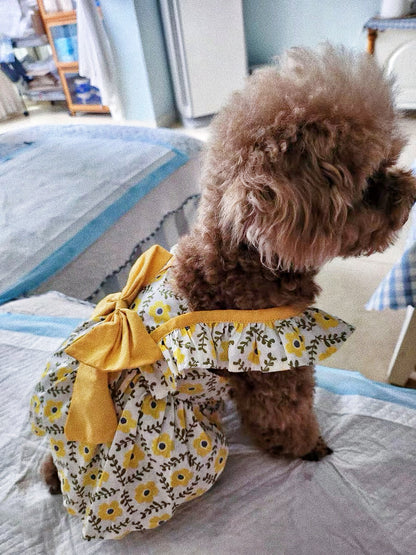 Pet princess dress with yellow bow print