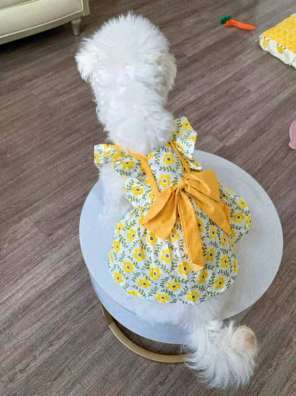 Pet princess dress with yellow bow print