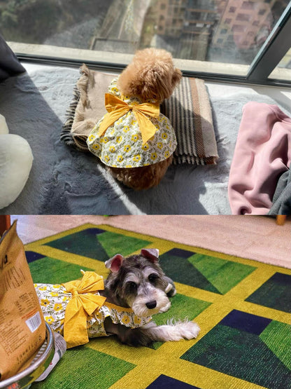Pet princess dress with yellow bow print